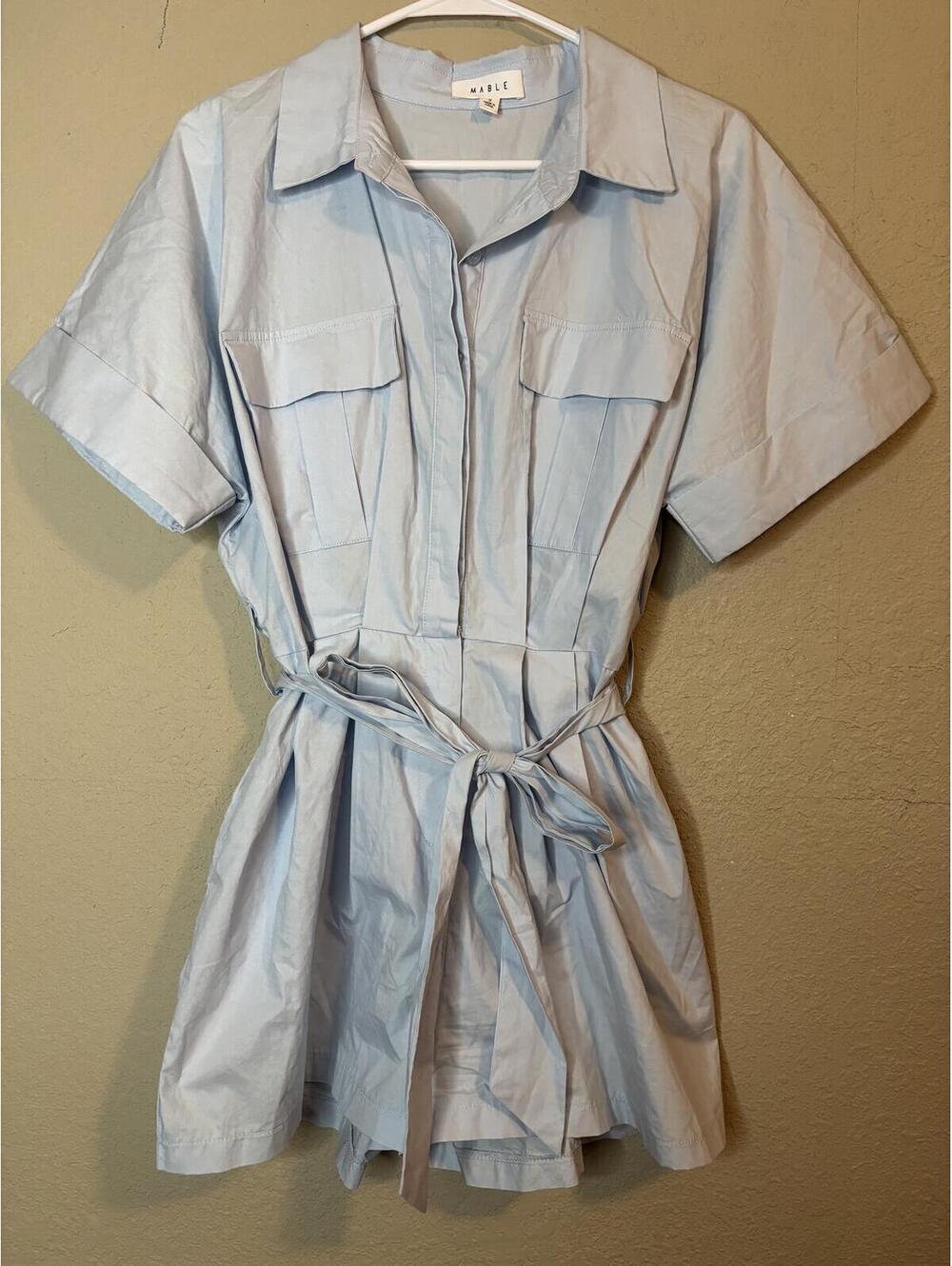 MABLE Light Blue Short Sleeve Tie Waist Shirt Dress Size S